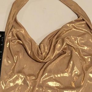 Boston Proper size large gold metallic halter draped neckline lots of stretch